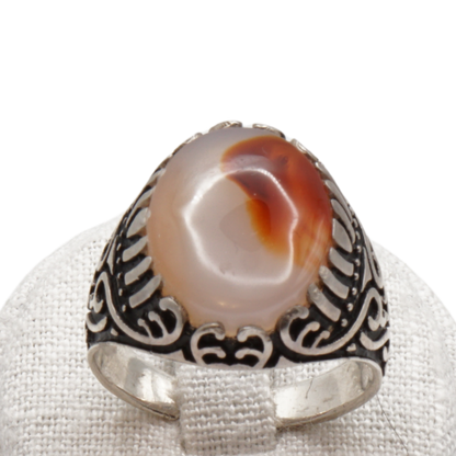 925 Silber Herren Aqeeq Ring Yamani - Jemen-Achat - Handarbeit - Massiv