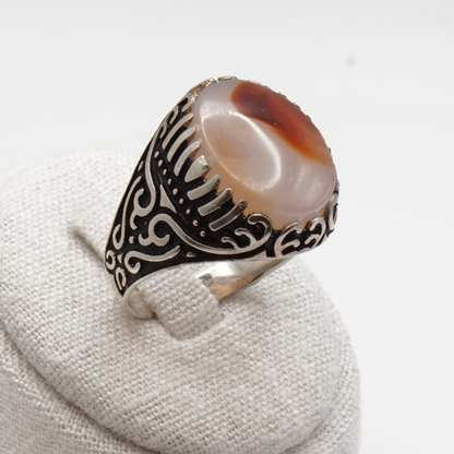 925 Silber Herren Aqeeq Ring Yamani - Jemen-Achat - Handarbeit - Massiv