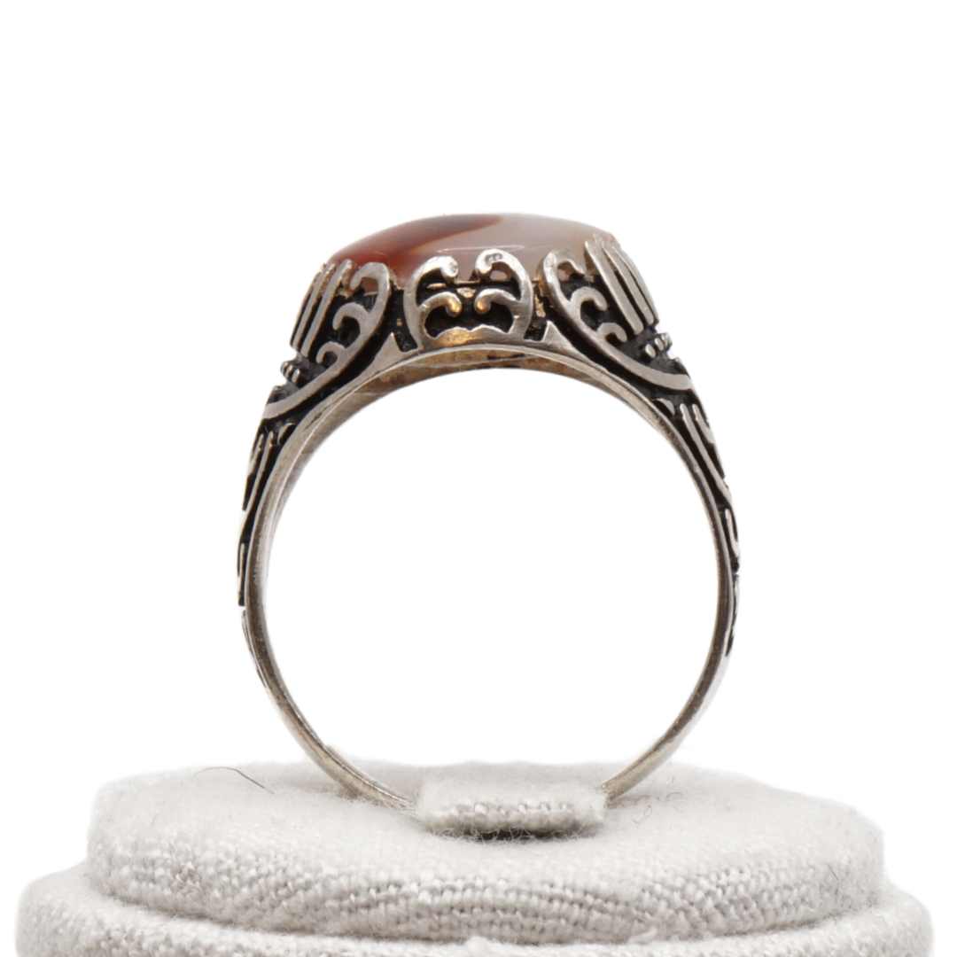 925 Silber Herren Aqeeq Ring Yamani - Jemen-Achat - Handarbeit - Massiv