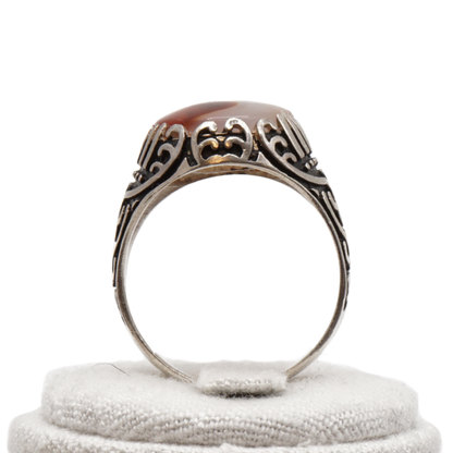 925 Silber Herren Aqeeq Ring Yamani - Jemen-Achat - Handarbeit - Massiv