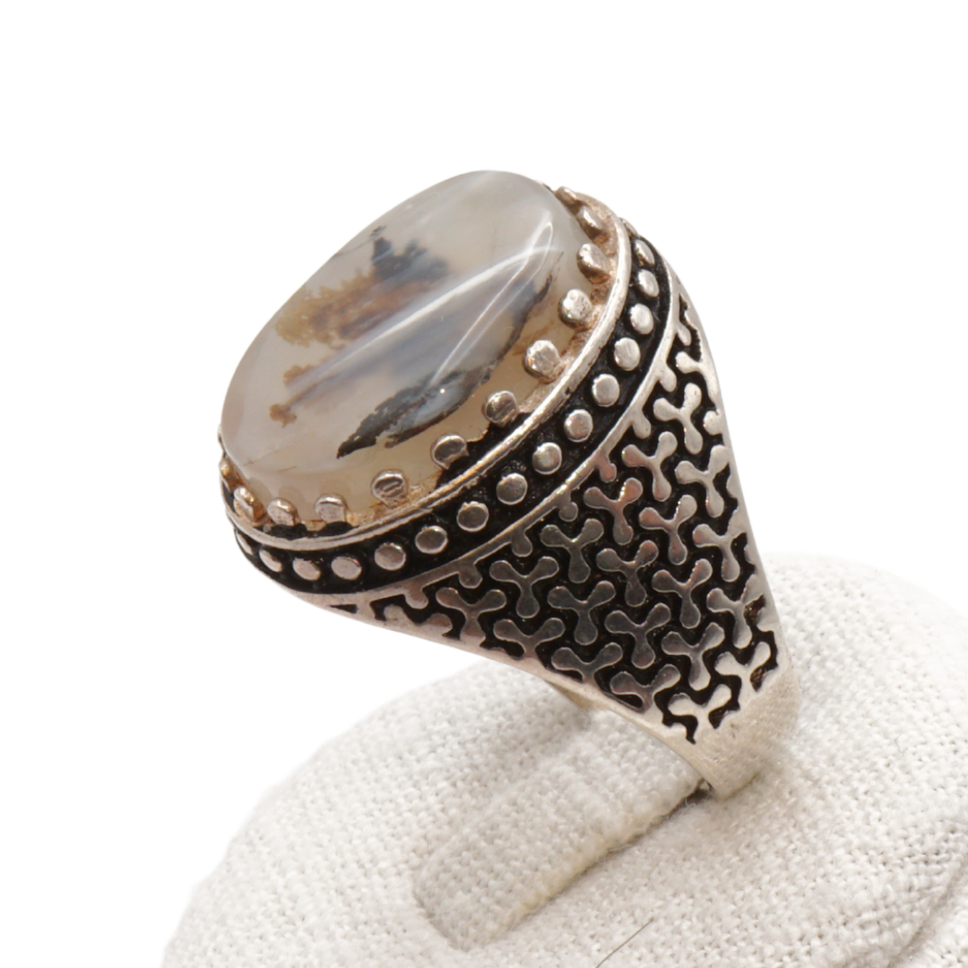 925 Silber Herren Aqeeq Ring Yamani - Jemen-Achat - Handarbeit - Massiv