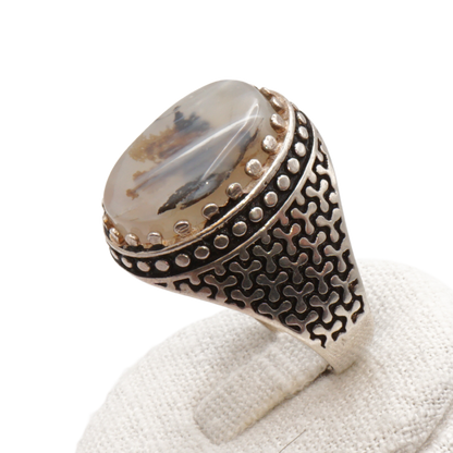 925 Silber Herren Aqeeq Ring Yamani - Jemen-Achat - Handarbeit - Massiv