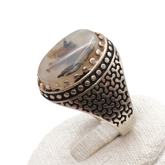 925 Silber Herren Aqeeq Ring Yamani - Jemen-Achat - Handarbeit - Massiv