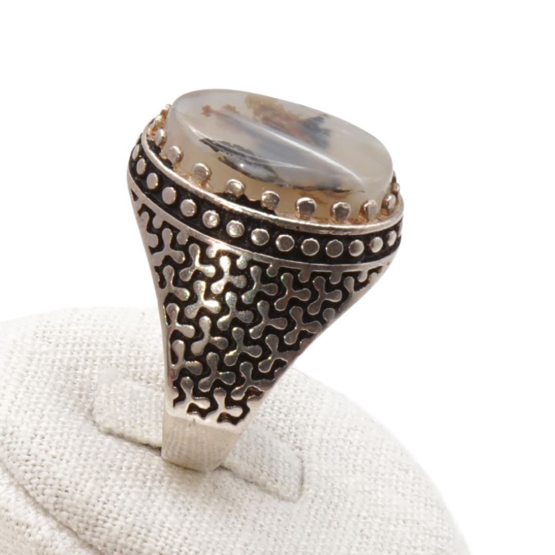 925 Silber Herren Aqeeq Ring Yamani - Jemen-Achat - Handarbeit - Massiv
