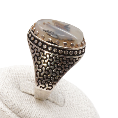 925 Silber Herren Aqeeq Ring Yamani - Jemen-Achat - Handarbeit - Massiv