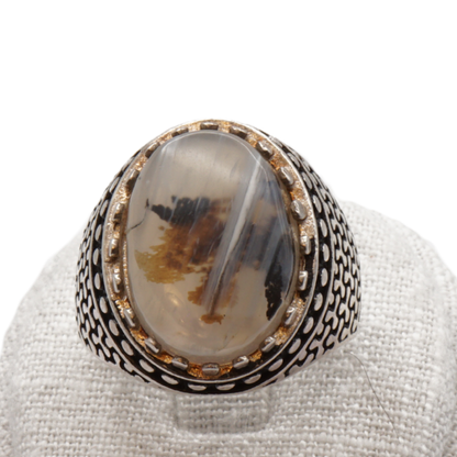 925 Silber Herren Aqeeq Ring Yamani - Jemen-Achat - Handarbeit - Massiv