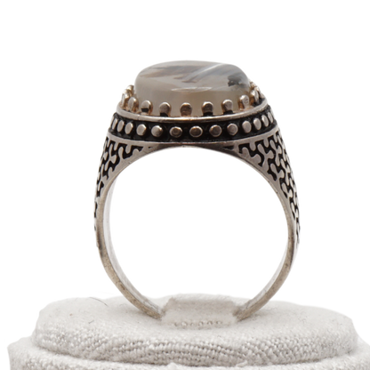 925 Silber Herren Aqeeq Ring Yamani - Jemen-Achat - Handarbeit - Massiv