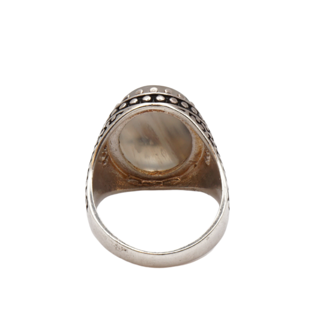 925 Silber Herren Aqeeq Ring Yamani - Jemen-Achat - Handarbeit - Massiv
