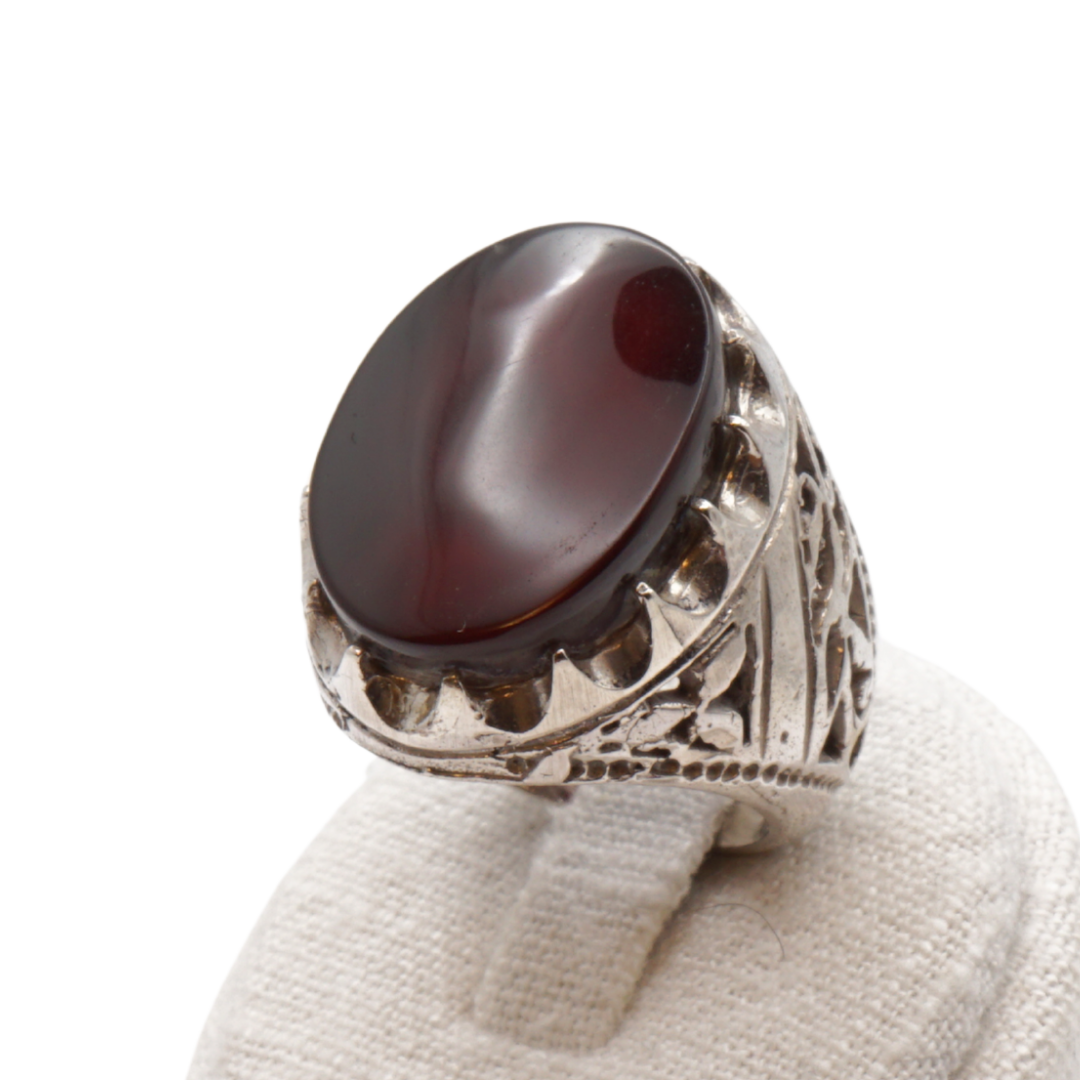 925 Silber Herren Aqeeq Ring Yamani - Jemen-Achat - Handarbeit - Massiv