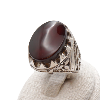925 Silber Herren Aqeeq Ring Yamani - Jemen-Achat - Handarbeit - Massiv