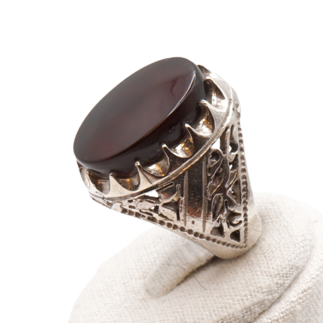 925 Silber Herren Aqeeq Ring Yamani - Jemen-Achat - Handarbeit - Massiv