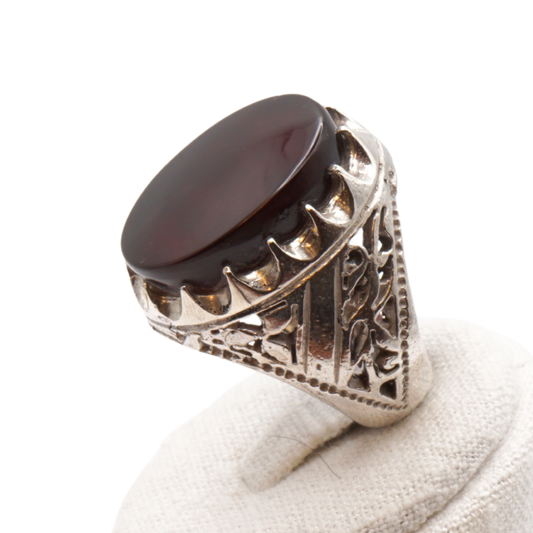 925 Silber Herren Aqeeq Ring Yamani - Jemen-Achat - Handarbeit - Massiv