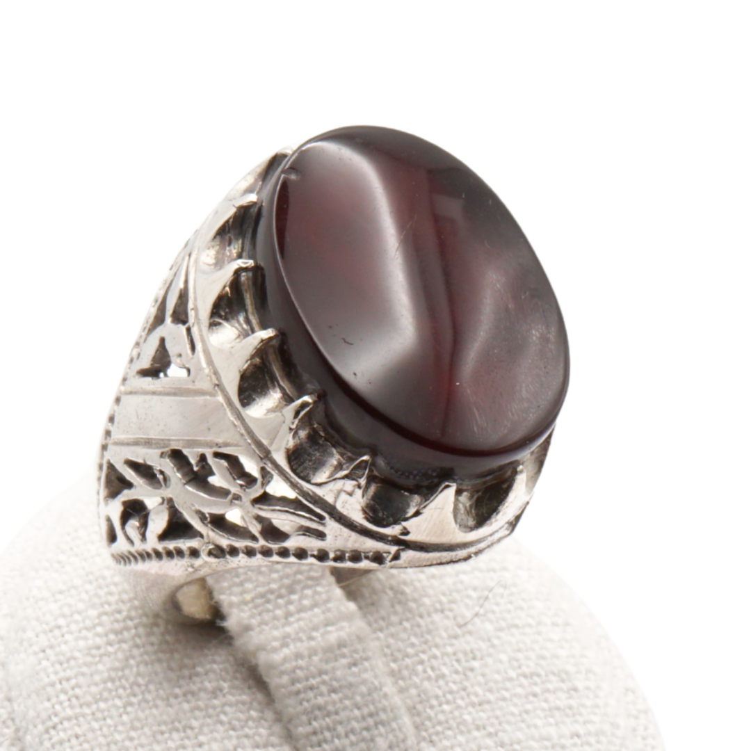 925 Silber Herren Aqeeq Ring Yamani - Jemen-Achat - Handarbeit - Massiv
