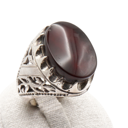 925 Silber Herren Aqeeq Ring Yamani - Jemen-Achat - Handarbeit - Massiv