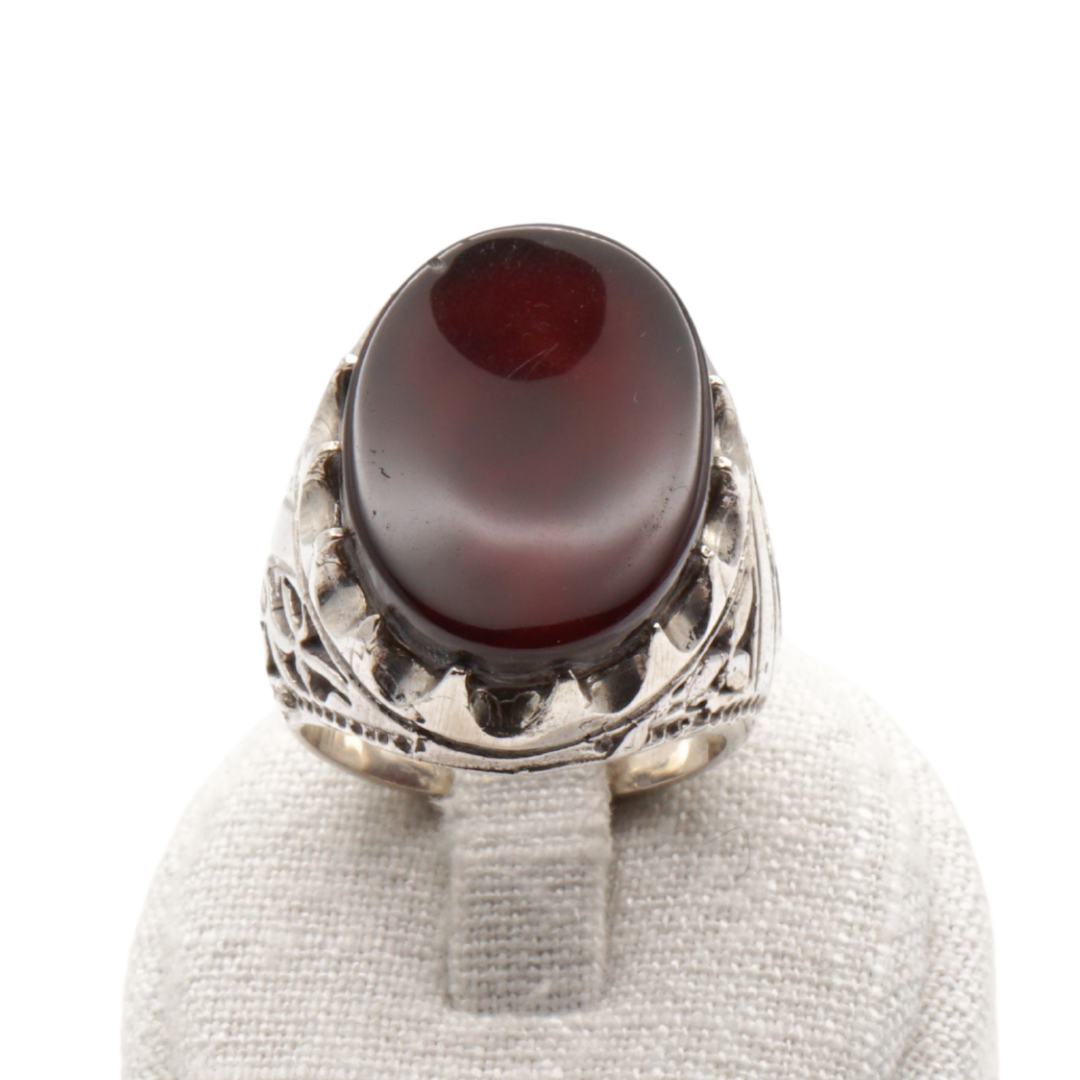925 Silber Herren Aqeeq Ring Yamani - Jemen-Achat - Handarbeit - Massiv