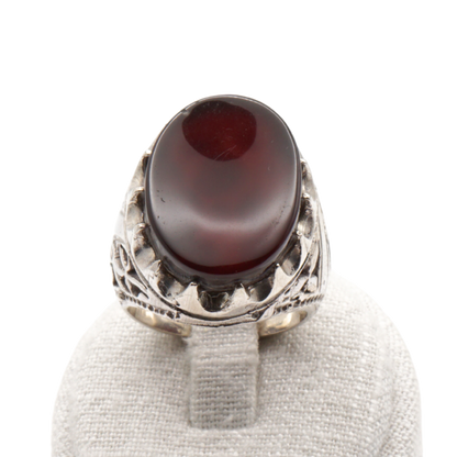 925 Silber Herren Aqeeq Ring Yamani - Jemen-Achat - Handarbeit - Massiv