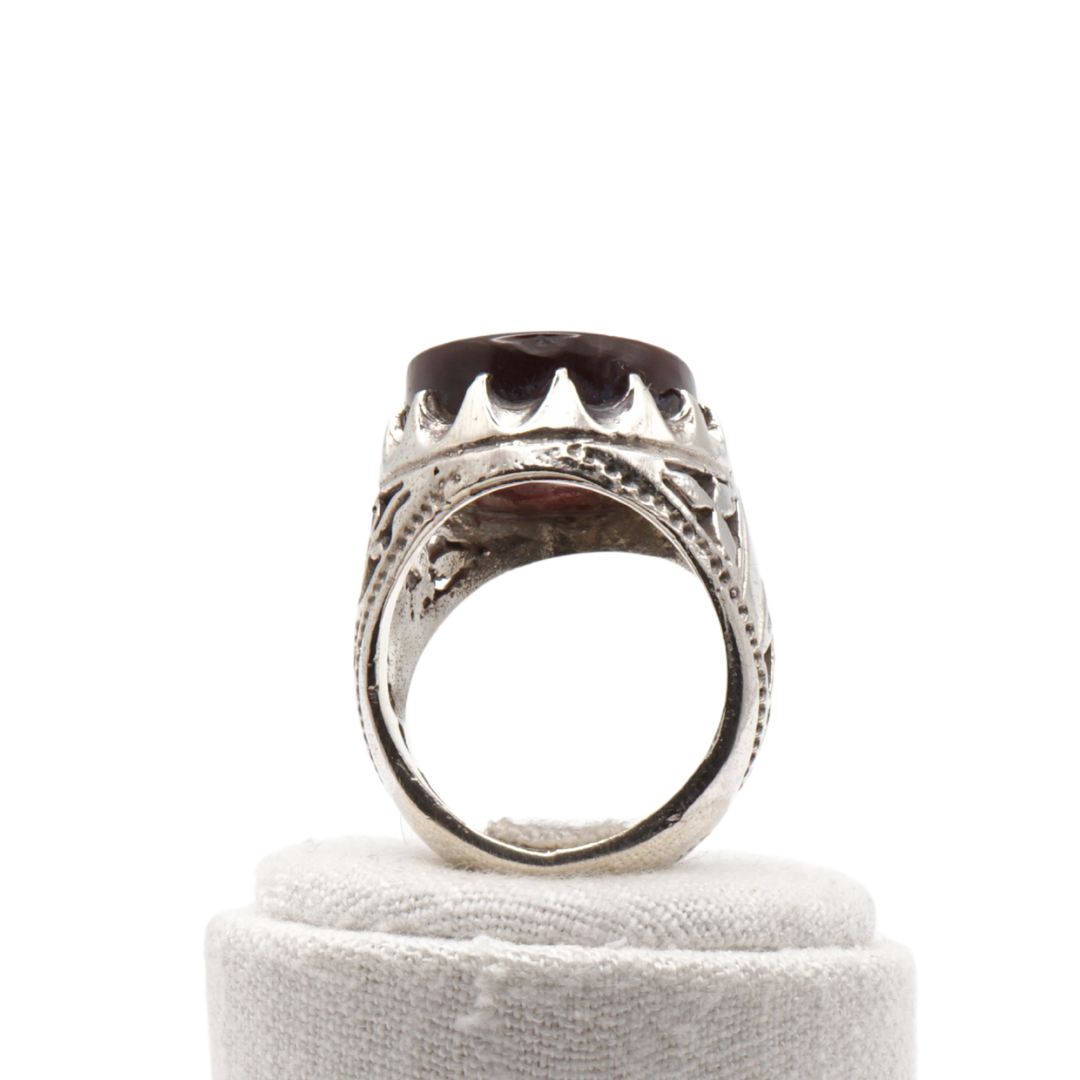 925 Silber Herren Aqeeq Ring Yamani - Jemen-Achat - Handarbeit - Massiv