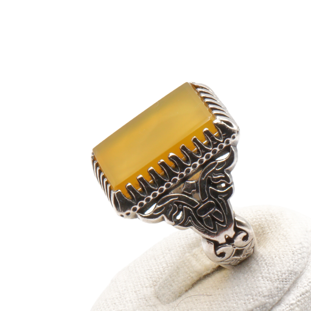 925 Silber Herren Aqeeq Ring Yamani - Jemen-Achat - Handarbeit - Massiv