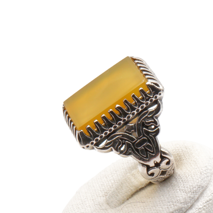 925 Silber Herren Aqeeq Ring Yamani - Jemen-Achat - Handarbeit - Massiv