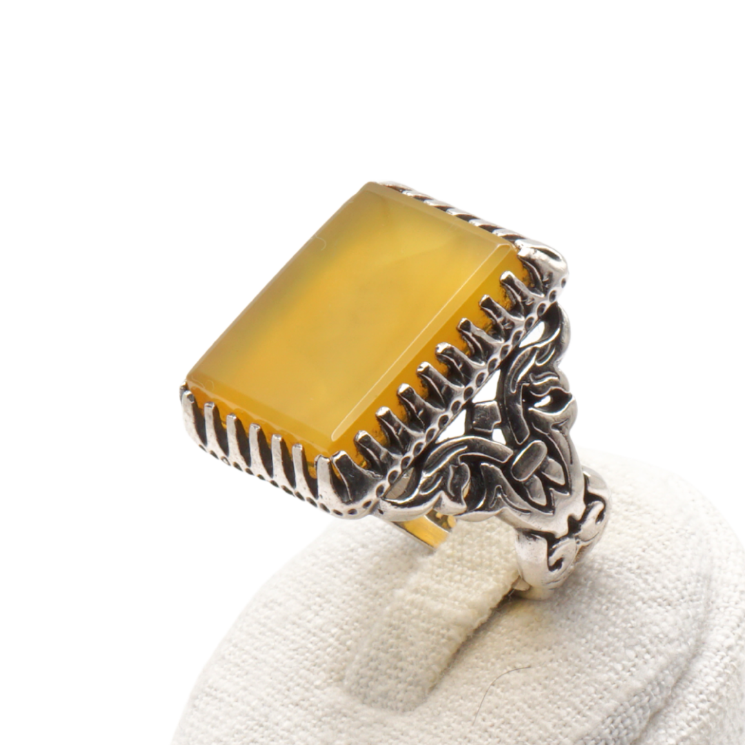 925 Silber Herren Aqeeq Ring Yamani - Jemen-Achat - Handarbeit - Massiv