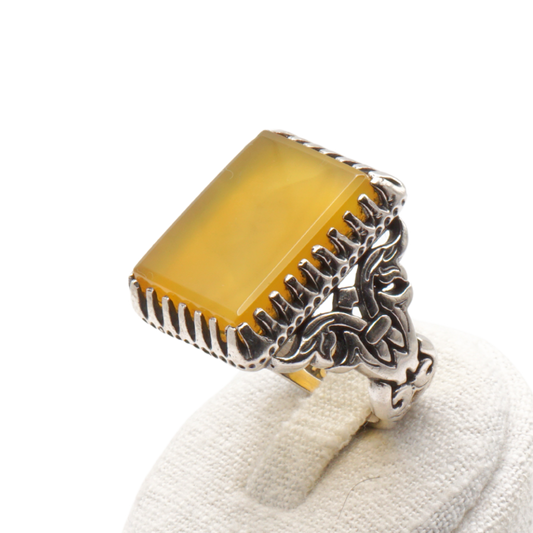 925 Silber Herren Aqeeq Ring Yamani - Jemen-Achat - Handarbeit - Massiv