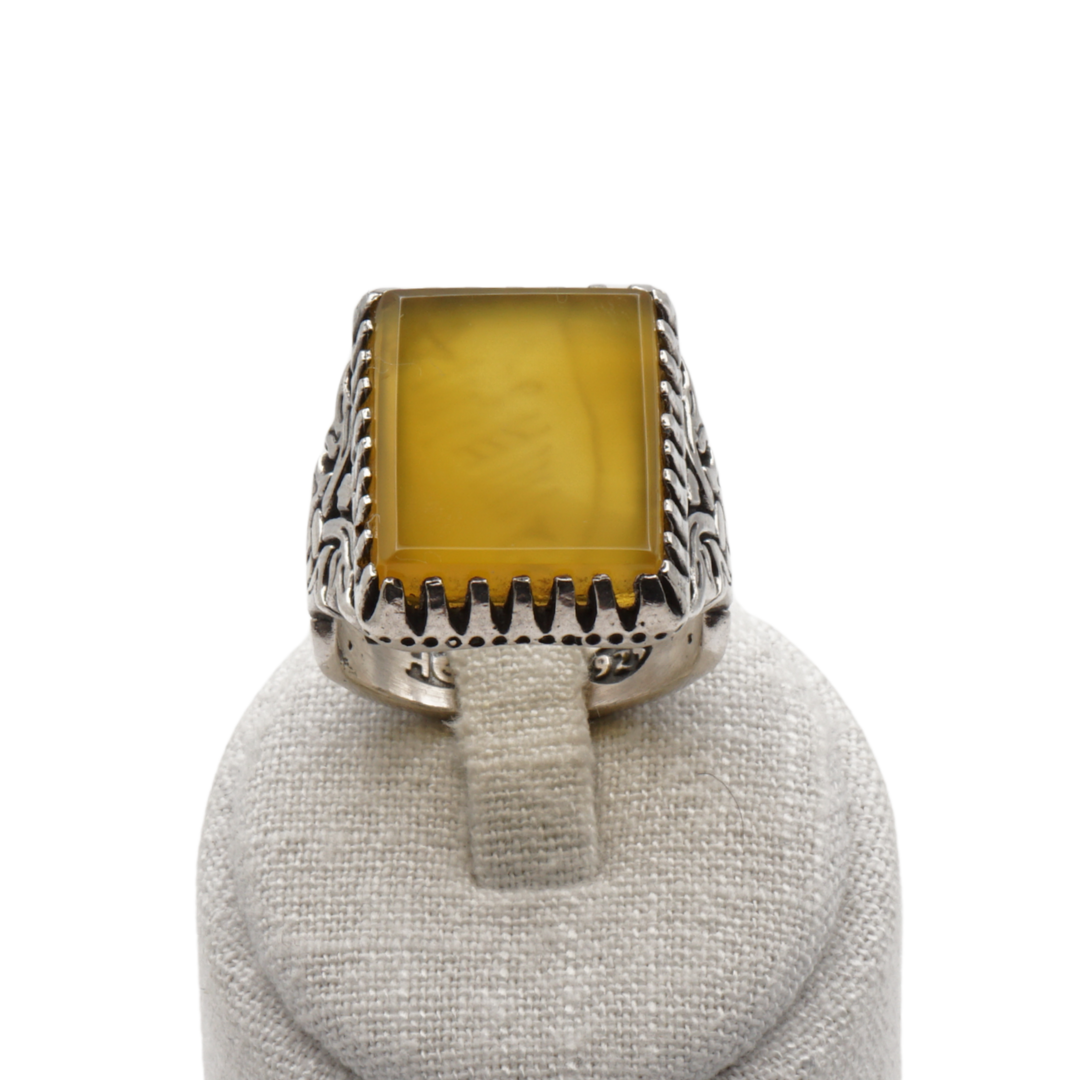 925 Silber Herren Aqeeq Ring Yamani - Jemen-Achat - Handarbeit - Massiv