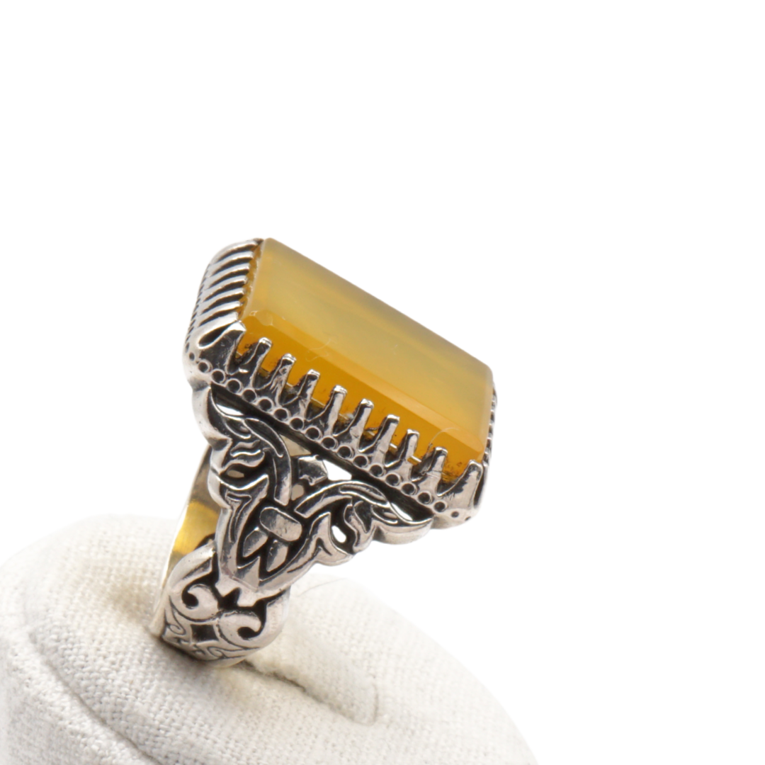 925 Silber Herren Aqeeq Ring Yamani - Jemen-Achat - Handarbeit - Massiv