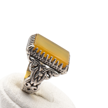 925 Silber Herren Aqeeq Ring Yamani - Jemen-Achat - Handarbeit - Massiv