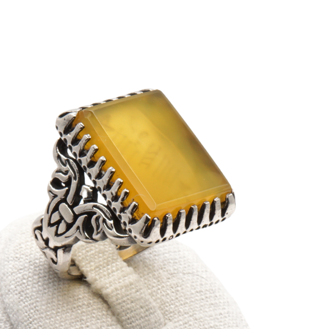 925 Silber Herren Aqeeq Ring Yamani - Jemen-Achat - Handarbeit - Massiv