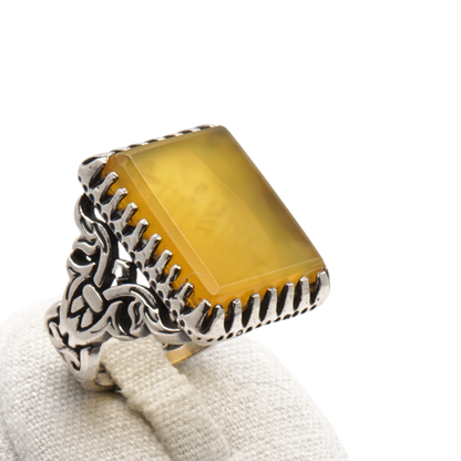 925 Silber Herren Aqeeq Ring Yamani - Jemen-Achat - Handarbeit - Massiv