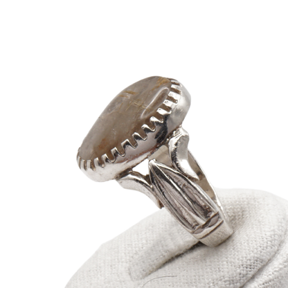 925 Silber Massiver Herrenring mit echtem Rutilquarz- Handarbeit