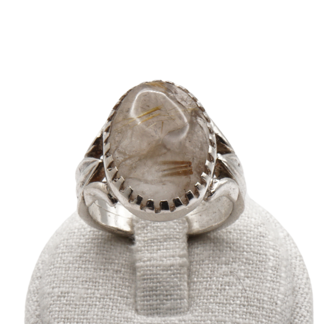 925 Silber Massiver Herrenring mit echtem Rutilquarz- Handarbeit