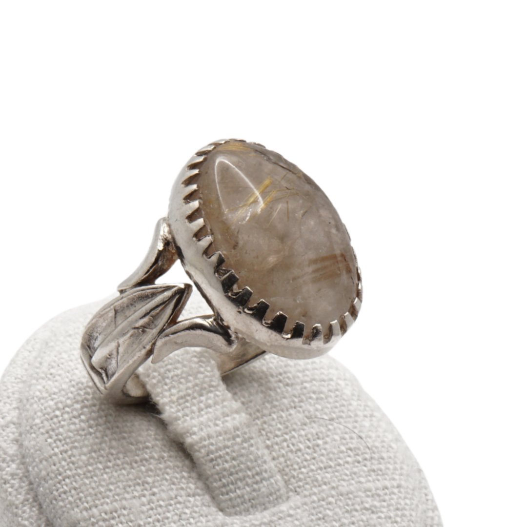 925 Silber Massiver Herrenring mit echtem Rutilquarz- Handarbeit