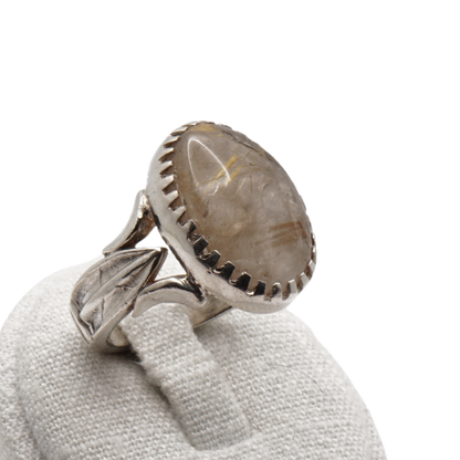 925 Silber Massiver Herrenring mit echtem Rutilquarz- Handarbeit