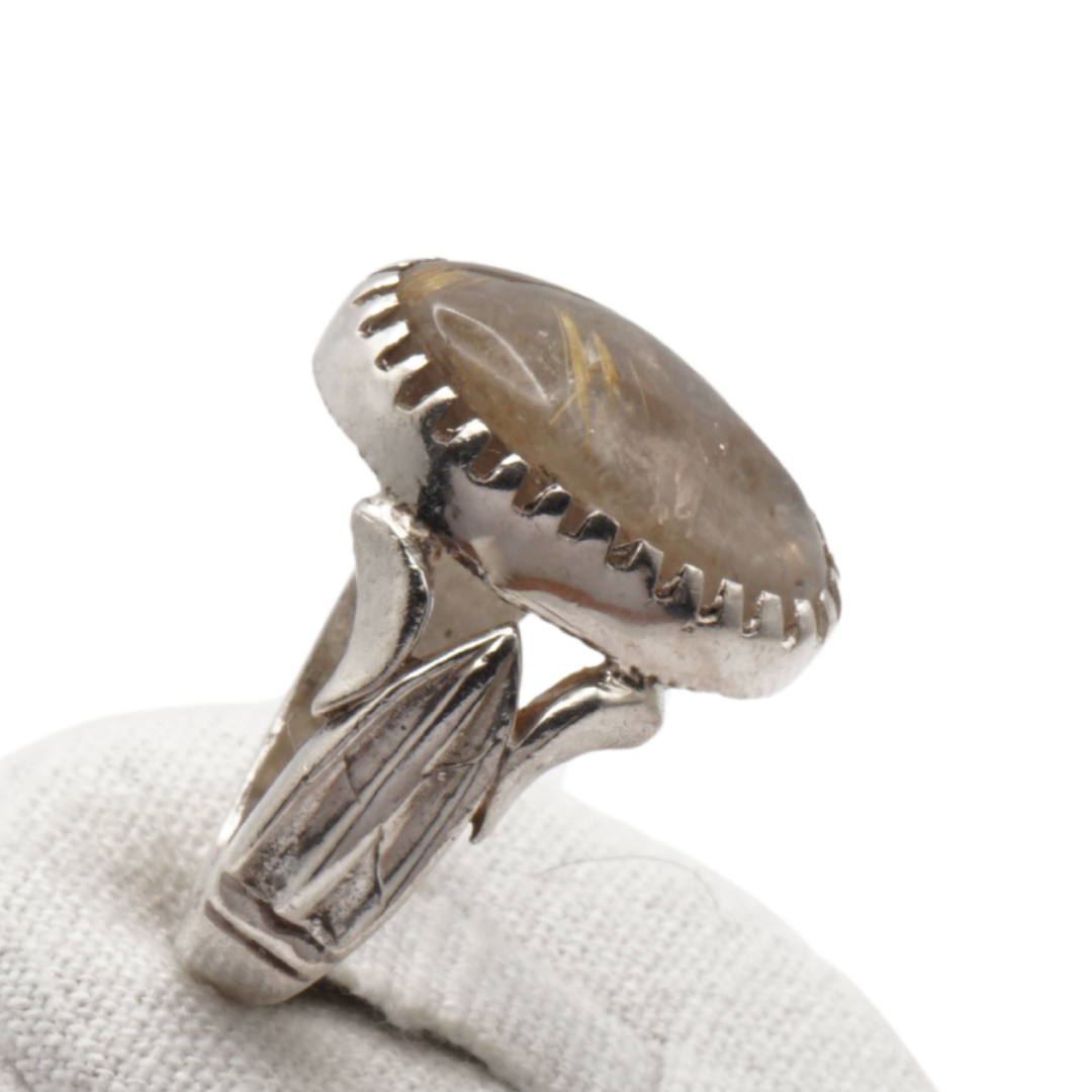 925 Silber Massiver Herrenring mit echtem Rutilquarz- Handarbeit