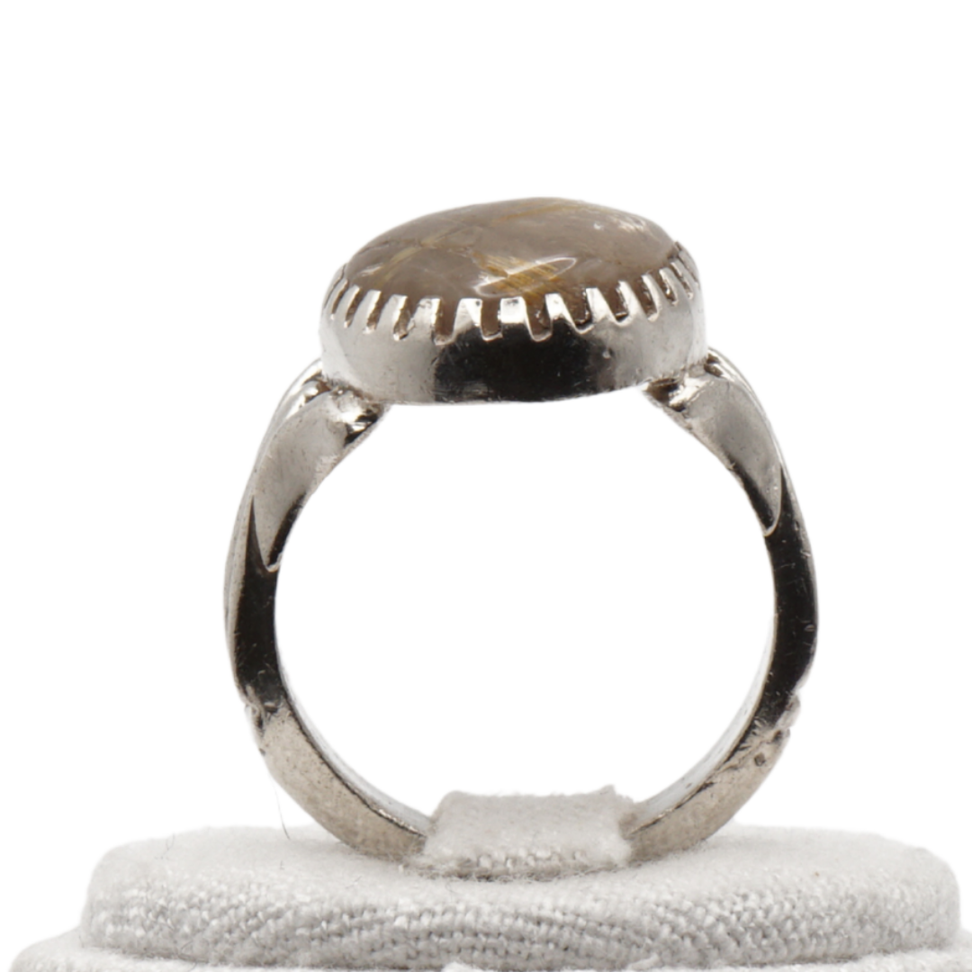 925 Silber Massiver Herrenring mit echtem Rutilquarz- Handarbeit