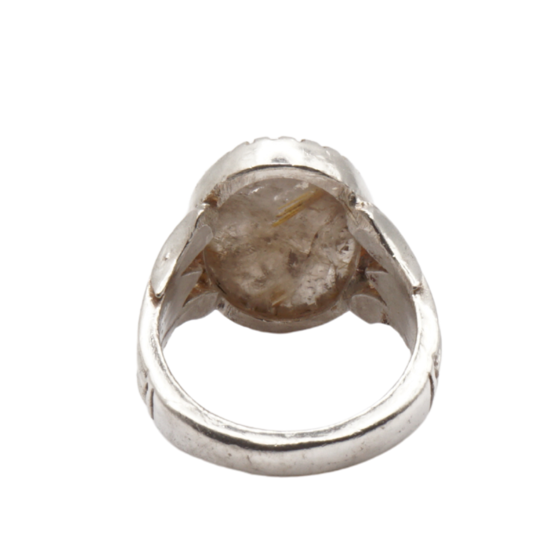925 Silber Massiver Herrenring mit echtem Rutilquarz- Handarbeit