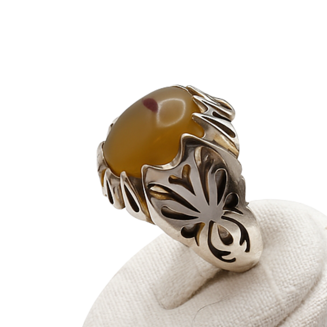 925 Silber Herren Aqeeq Ring Yamani - Jemen-Achat - Massiv