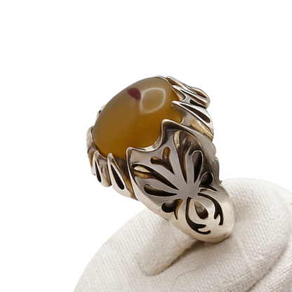 925 Silber Herren Aqeeq Ring Yamani - Jemen-Achat - Massiv