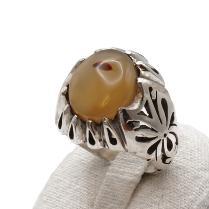925 Silber Herren Aqeeq Ring Yamani - Jemen-Achat - Massiv