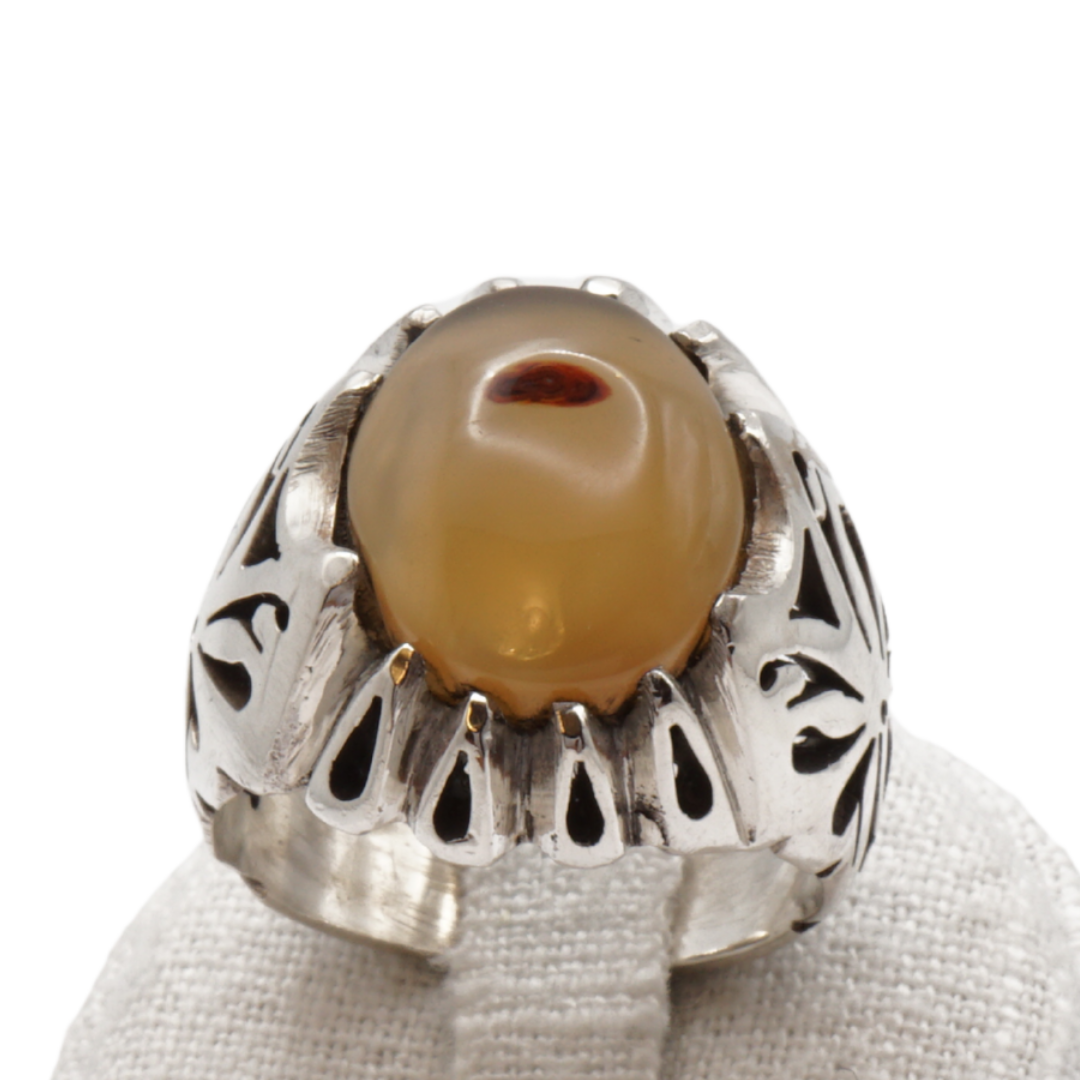 925 Silber Herren Aqeeq Ring Yamani - Jemen-Achat - Massiv