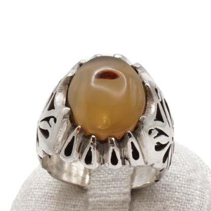 925 Silber Herren Aqeeq Ring Yamani - Jemen-Achat - Massiv