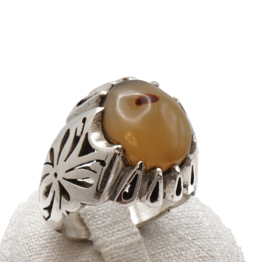 925 Silber Herren Aqeeq Ring Yamani - Jemen-Achat - Massiv