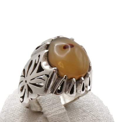 925 Silber Herren Aqeeq Ring Yamani - Jemen-Achat - Massiv