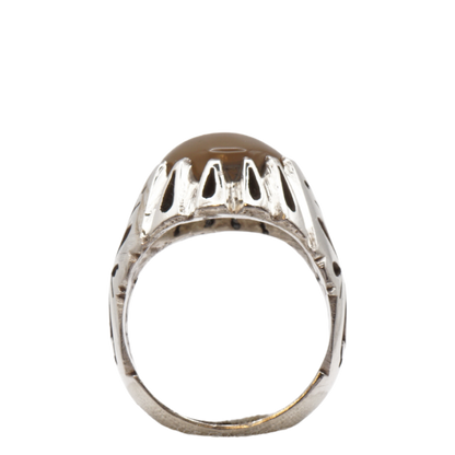 925 Silber Herren Aqeeq Ring Yamani - Jemen-Achat - Massiv