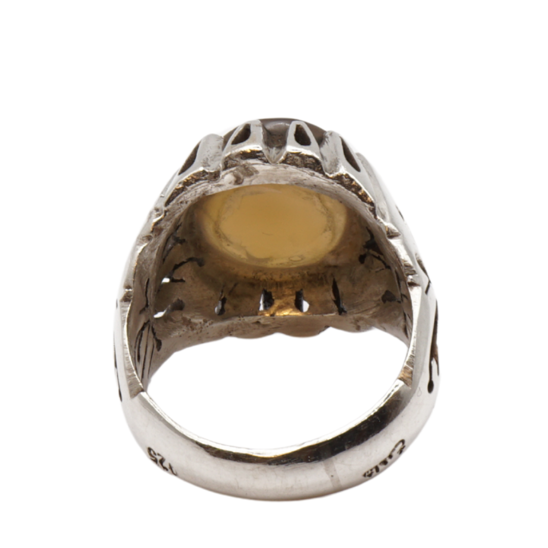 925 Silber Herren Aqeeq Ring Yamani - Jemen-Achat - Massiv