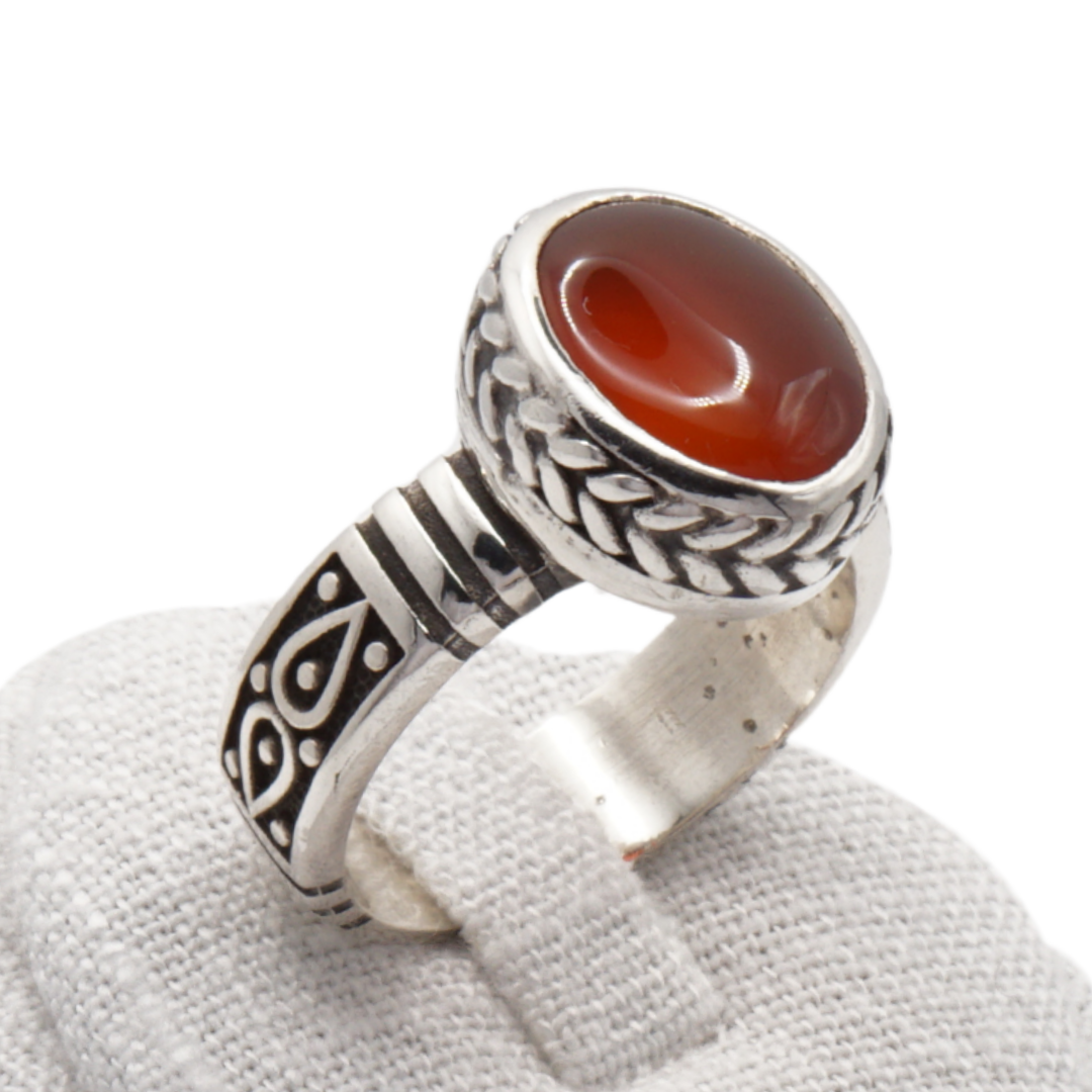 925 Silber Herren Aqeeq Ring Yamani - Jemen-Achat - Handarbeit - Massiv