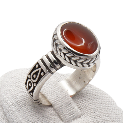 925 Silber Herren Aqeeq Ring Yamani - Jemen-Achat - Handarbeit - Massiv