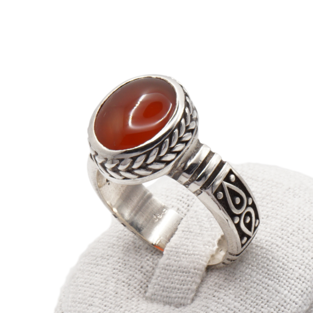 925 Silber Herren Aqeeq Ring Yamani - Jemen-Achat - Handarbeit - Massiv