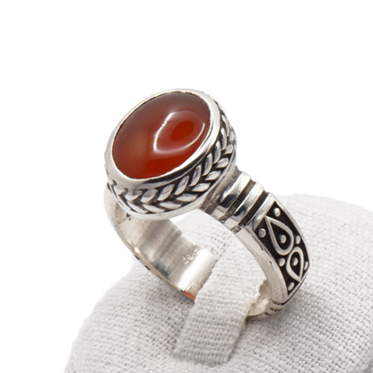 925 Silber Herren Aqeeq Ring Yamani - Jemen-Achat - Handarbeit - Massiv